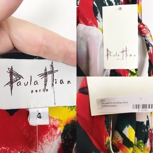 Paula Hian Designer Silk Dress One Shoulder 4 NWT - Picture 8 of 8